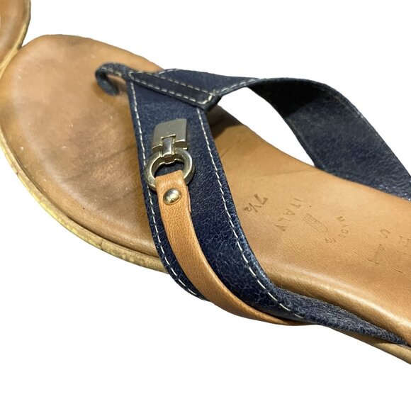 Women's Italian Shoemakers Slip On Leather Thong Sandals Size 7.5 Made in Italy - Picture 6 of 7